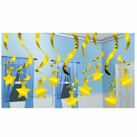 15 Decoratiuni spiralate MAXI GOLD STARS 60cm