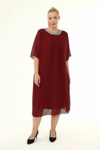 Rochie midi din voal marimi mari Renata marsala