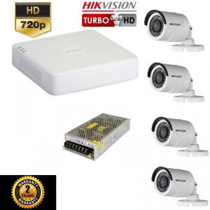 Kit camere+ sursa 10 A  Hikvision  4 camere rezolutie 720p si infrarosu la 20 m, vizualizare pe telefon, acces internet