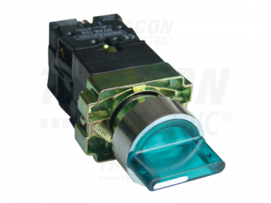 Comutator cu brat, iluminat, verde,LED, 3 pozitii,in carcasa NYGBK3365ZT 1A&#151;NC+1A&#151;NO, 3A/400V AC, IP44
