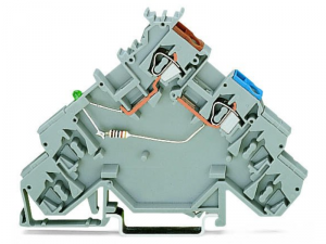 4-conductor sensor supply terminal block; LED (green); for NPN-(low-side) switching sensors; Power supply from sensor side; with colored conductor entries; 2.5 mmA&sup2;; CAGE CLAMPA&reg;; 2,50 mmA&sup2;; gray