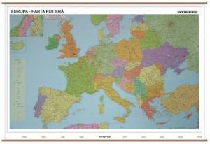 Harta plastifiata, Europa rutiera, 140 x 100cm