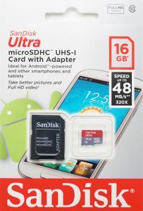 Card microSDHC Sandisk 16GB Android Ultra Mobile Rosu - Gri