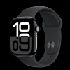 Smartwatch Apple Watch 10 GPS, Carcasa Jet Black Aluminium 42mm, ecran LTPO OLED, 64GB, curea silicon Black Sport Band S/M, Negru