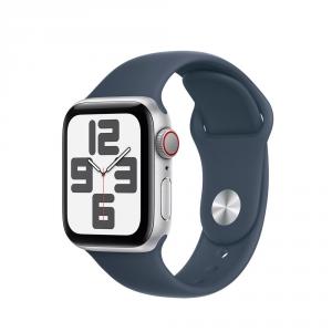 Apple Watch SE (2023), GPS, Cellular, Carcasa Silver Aluminium 40mm, Storm Blue Sport Band - S/M