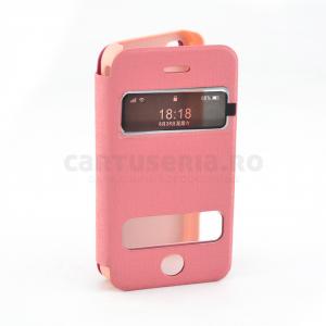 Husa cu flip pentru Iphone 4 roz si turquoise