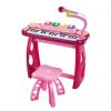 Orga electronica cu microfon, scaunel si suport pink