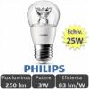 Bec LED Philips - LEDluster 3W P48 CL 230V E27 alb-cald