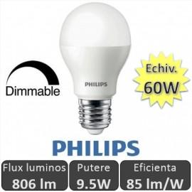 Bec LED Philips - LEDbulb 9.5W A60 230V E27 Dimmable alb-cald
