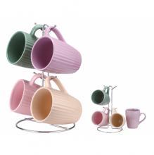 Set cani pastel din ceramica cu suport Peterhof PH-10058, 5 piese