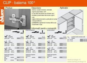 Balama Blum-Clip 100 grade+placuta montaj in cruce cu eurosuruburi, inaltare 0, pentru usa aplicata