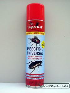 Spray Insecticid Universal SuperKill impotriva insectelor zburatoare si taratoare( muste, tantari, paianjeni, viespi, gandaci, furnici, purici, capuse) 400ml