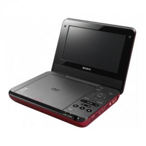 DVD player portabil SONY DVP-FX750W, LCD wide 7``, baterie + incarcator/adaptor auto, telecomanda, rosu