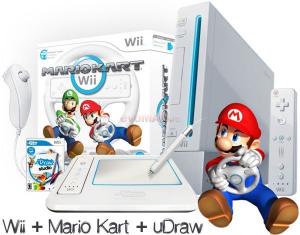 Nintendo - Consola Wii (Alba) + Mario Kart + Wii Wheel + uDraw GameTable