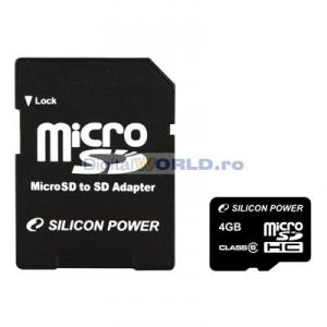 Card memorie Micro SD, SDHC 4GB, clasa 6,cu adaptor, Silicon Power-5674