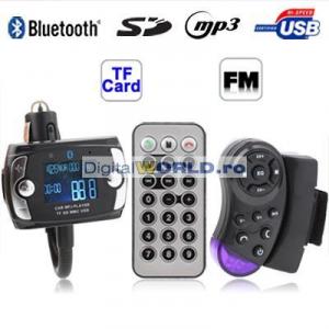 Car Kit Bluetooth cu Display LCD, Modulator FM si telecomanda pe volan