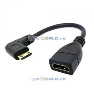 Cablu adaptor mufa conector mini HDMI tata 90 grade la mufa HDMI mama,  pentru tableta PC, aparat foto, camera video, media player, 8181 -  DigitalWORLD