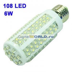 Bec super-economic 108 LED-uri, consum 6W, echivalent 75W, lumina alba de mare intensitate