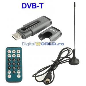 TV tuner extern USB, Digital DVB-T, Full HD, MPEG-2, MPEG-4, cu telecomanda si antena