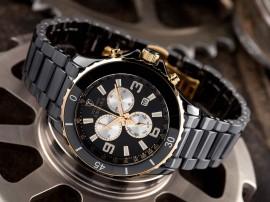 DETOMASO ANCONA Black Gold Ceramic Chronograph, DT1037-B, Ceas barbatesc