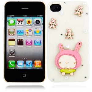 Cartoon Doll Style Protective Hard Back Cover Case for iPhone 4/4S Milky WW87008230