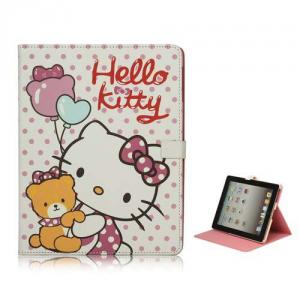 Husa iPad 4 Wi-Fi Polka Dot Hello Kitty Din Piele Cu Stand