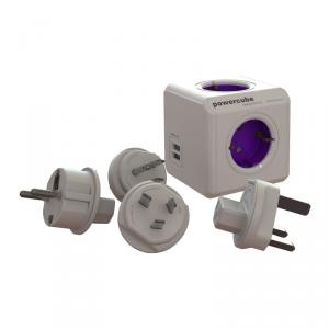 Fisa multipriza PowerCube Allocacoc, 4 prize, 2 x USB, 4 adaptoare