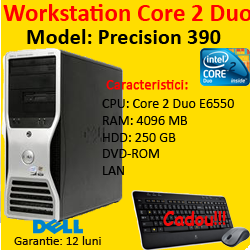 Workstation Dell Precision 390, Core 2 Duo E6550, 2.33Ghz, 4Gb, 250Gb HDD, Nvidia Quadr FX 1700