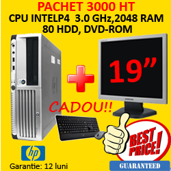 Pachet second HP DC7600 Intel Pentium 4, 3.0 Ghz,2048RAM 80HDD DVD + Monitor 19 LCD