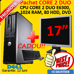 Computer Dell Optiplex 755, Core 2 Duo E6300, 1.86Ghz, 1Gb DDR2, 80Gb, DVD-ROM + Monitor LCD 17 inch