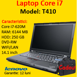 Laptop sh Lenovo T410, Intel Core i7-620M 2.66Ghz, 6Gb DDR3, 250Gb HDD, DVD-RW, 14 inci