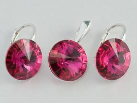 Set Argint 925 cu SWAROVSKI&reg; ELEMENTS Rivoli12/12mm Fuchsia foiled