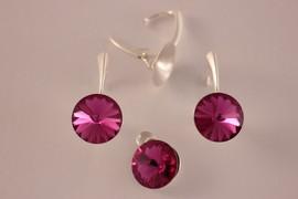 Set Argint 925 cu SWAROVSKI&reg; ELEMENTS Rivoli12/12mm Fuchsia