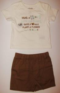 Costumas - pantaloni scurti maro si tricou bej - Love out planet - Haine bebelusi