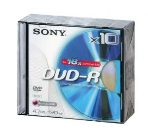 Sony DVD-R 16x, 4.7GB, 120min, slim case, set cu 10buc (10DMR47BSL)