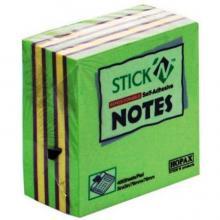 Notes autoadeziv, 76x76mm, 400 file, violet pastel/verde neon/galben pastel, Stick"n