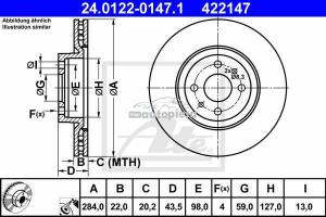 Disc frana fata Fiat Marea fabricat in perioada 09.1996 - 12.2007 ATE