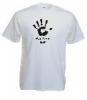 Tricou alb, imprimat talk to the hand negru