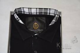 Tricou Polo negru cu imprimeu caro guler (Marime: XL)