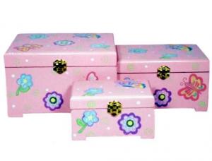 Set cutii roz cu flori si fluturi