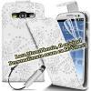 Promotie: Husa flip white cu cristale din piele pentru telefon - Samsung Galaxy: S2 - S3/Mini - S4 - Ace